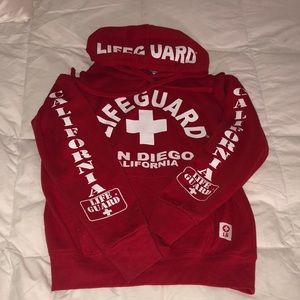 Red lifeguard hoodie.